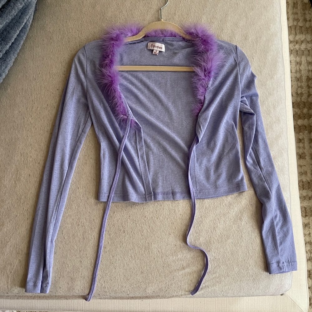 Verge Girl cute purple tie top with faux fur trim